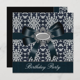 Damask Black White Bow Invitation All Occasion