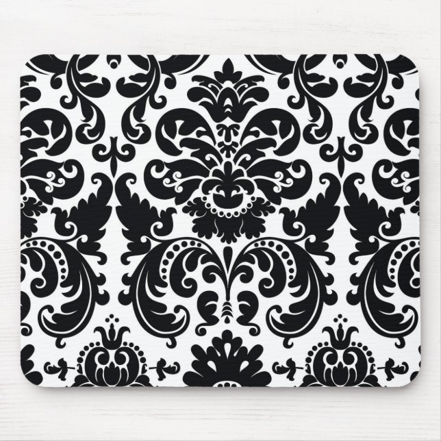 Damask Black White Elegant Chic Computer Mouse Pad (Front)