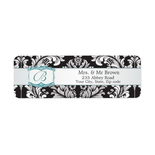 Damask black white Monogram B Wedding Avery (Front)