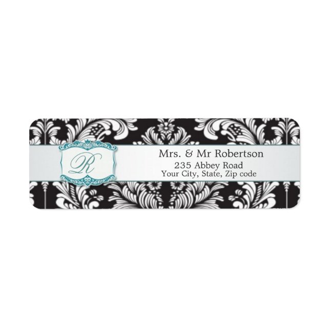 Damask black white Monogram R Wedding (Front)