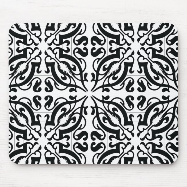DAMASK - Black & white Mouse Mat (Front)