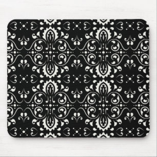 Damask - (Black & white) Mouse Mat