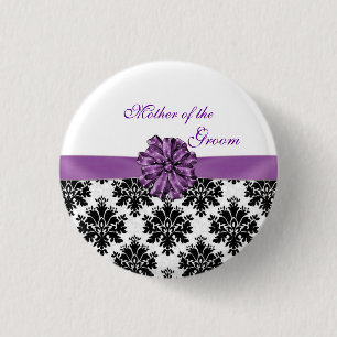 Damask black white purple bow Mother of the Groom 3 Cm Round Badge