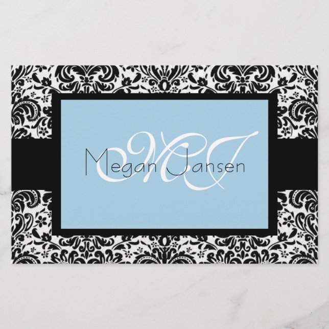 Damask Black & White Stationery (Front)