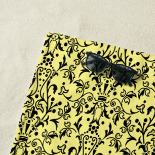 Damask Black & Yellow Beach Towel