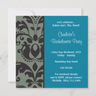 damask blue; bachelorette invitation