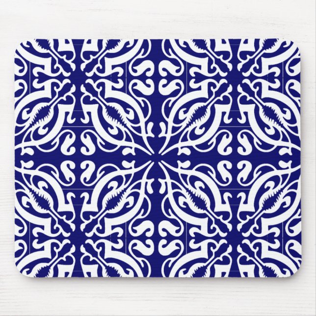 DAMASK - Blue Background Mouse Mat (Front)