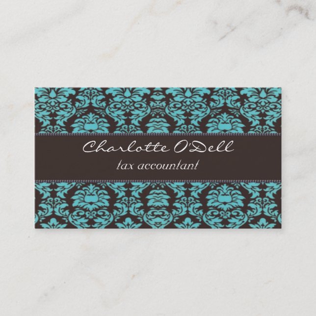 damask; blue// brown business card (Front)