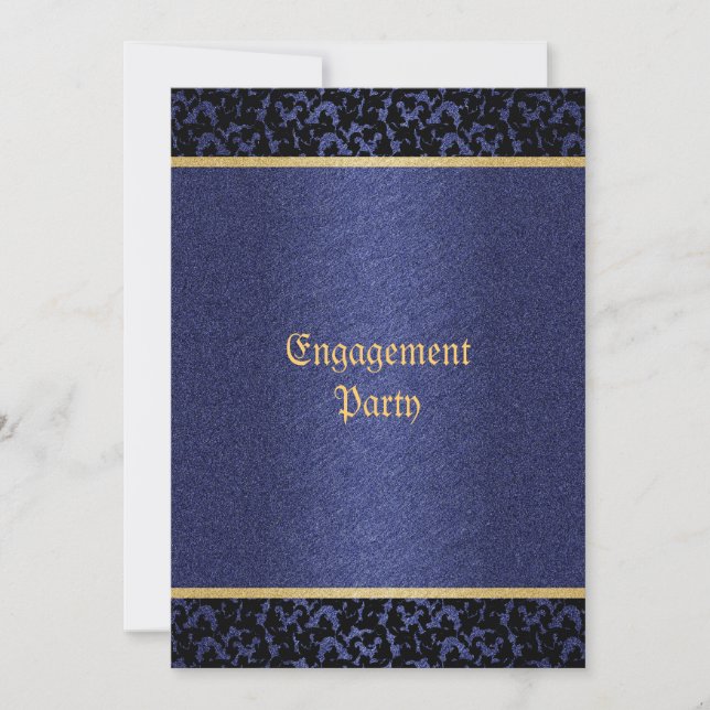 Damask blue gold elegant wedding party invitation (Front)