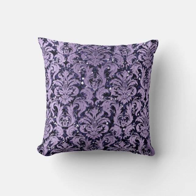 Damask Blue Navy Violet Cottage Purple Glitter Cushion (Front)