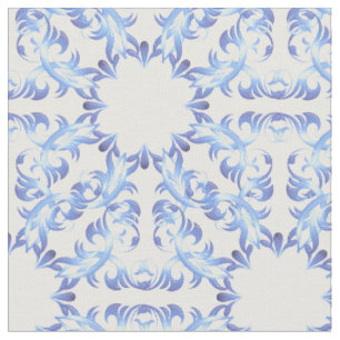 damask blue pattern fabric