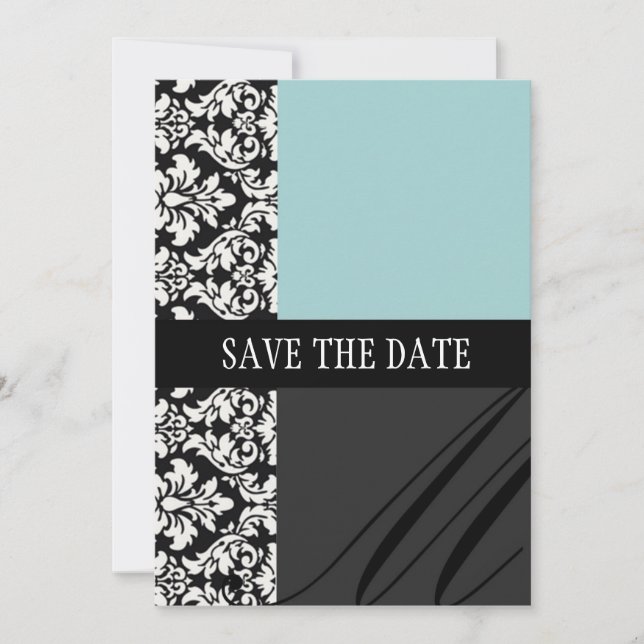 Damask Blue Save The Date Card (Front)