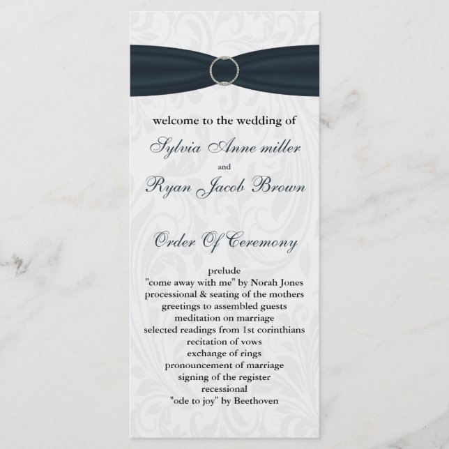 damask Blue Wedding program Programme (Front)