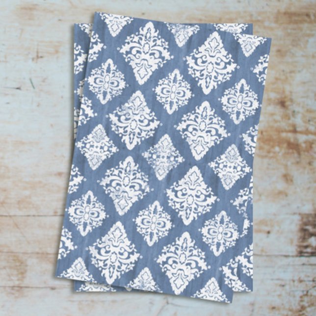 Damask Blue White Watercolor Rustic Wood Decoupage Tissue Paper (Creator Uploaded)