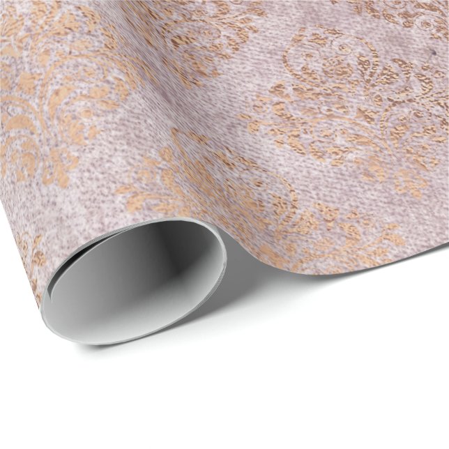 Damask Blush Pink Rose Gold Foxier Powder Royal Wrapping Paper (Roll Corner)