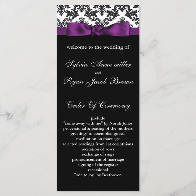 damask border purple Wedding program Programme (Front)