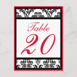Damask Border Table Numbers (Black / Red / White) Postcard