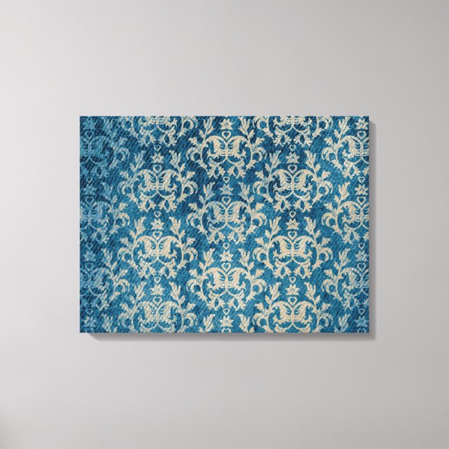 Damask botanic & hearts blue golden triptych print (Front)