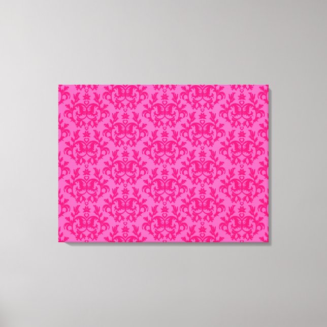 Damask botanic & hearts hot pink triptych print (Front)