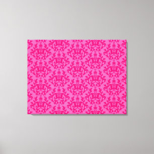 Damask botanic & hearts hot pink triptych print
