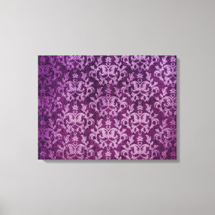 Damask botanic & hearts purple triptych print