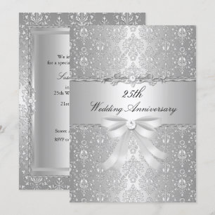 Damask Bow 25th Wedding Anniversary Invite