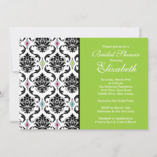 Damask Bridal Shower Invitation Black & Green