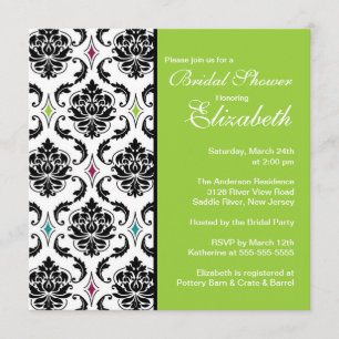 Damask Bridal Shower Invitation Black & Lime Green