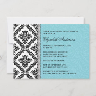 Damask Bridal Shower Invitation Black & Turquoise