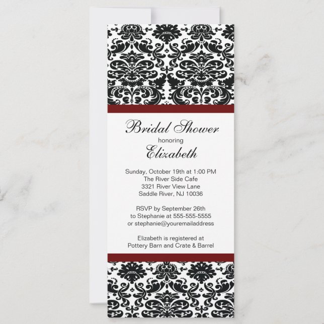 Damask Bridal Shower Invitation Burgundy Wine (Front)