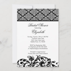 Damask Bridal Shower Invitation Elegant Black