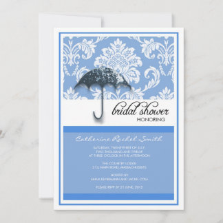 Damask Bridal Shower Invitation in Blue