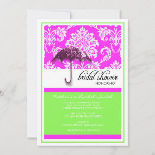 Damask Bridal Shower Invitation in Green and Pink