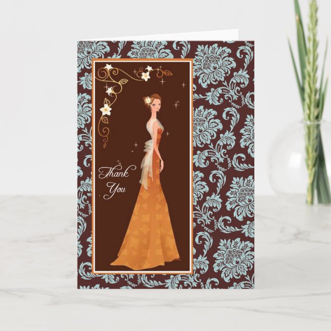 Damask Bridal Shower Thank You Card (Front)