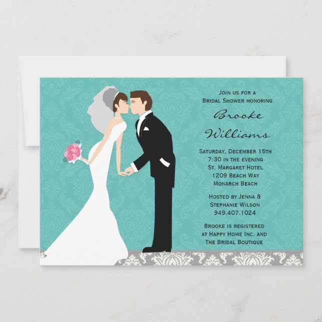 Damask Bride and Groom Wedding Shower Invitation (Front)