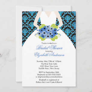 Damask Bride Bridal Shower Invitation Royal Blue