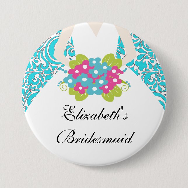 Damask Bride Bridesmaid  Button / Pin Green (Front)