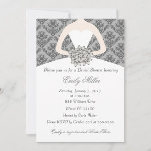 Damask Bride Grey Bridal Shower Invitation