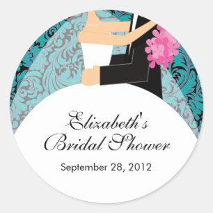 Damask Bride Groom Bridal Shower Sticker Turquoise
