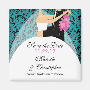 Damask Bride & Groom Save The Date Magnet