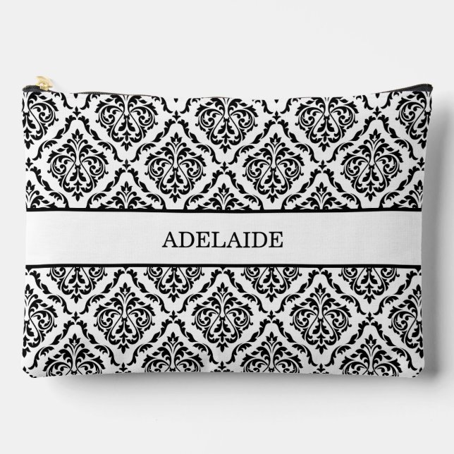 Damask Bride Tribe Bridal Party Black Accessory Pouch (Front)