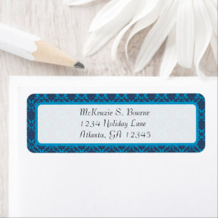 Damask Bright Aqua & Navy Return Address