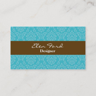 Damask Brown and Blue Elegant Business Cards