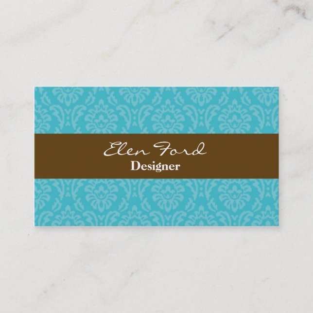Damask Brown and Blue Elegant Business Cards (Front)