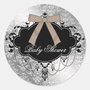 Damask Brown Black Baby Boy Shower Sticker