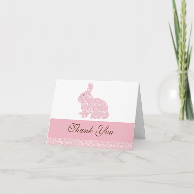 Damask Bunny Rabbit Baby Shower Thank You Card (Front)