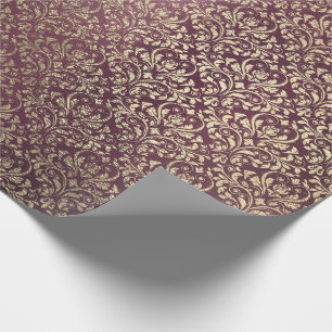 Damask Burgundy Foxier Ivory Gold Royal Wrapping Paper