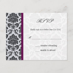 Damask Burgundy Wedding RSVP Card