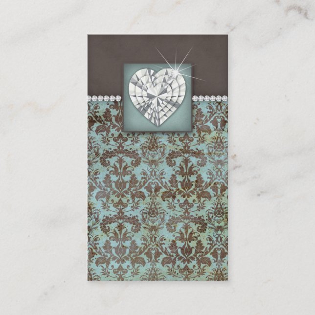 Damask Business Card Jewellery Heart Diamonds (Front)