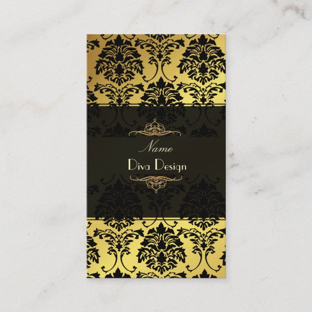 Damask BusinessCard gold + black Business Card (Front)